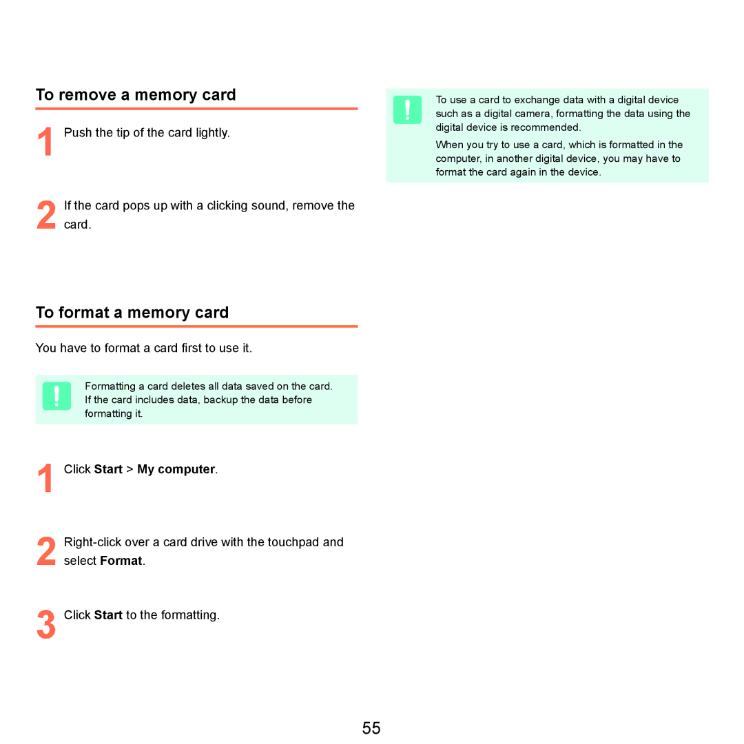 Samsung P55 manual To remove a memory card, To format a memory card, Click Start My computer 