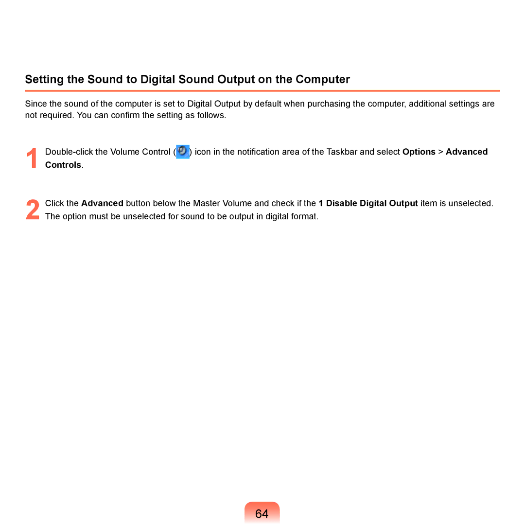 Samsung P55 manual Setting the Sound to Digital Sound Output on the Computer 