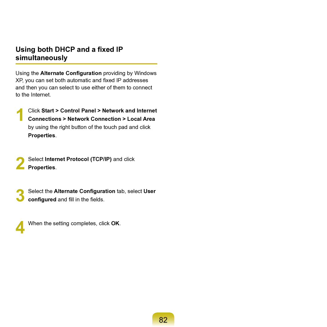 Samsung P55 manual Using both Dhcp and a fixed IP simultaneously 