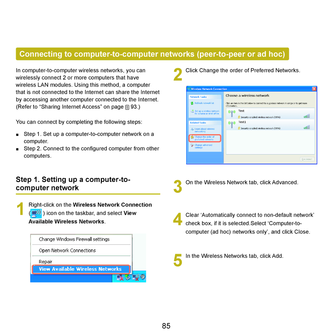 Samsung P55 manual Setting up a computer-to- computer network, Right-click on the Wireless Network Connection 