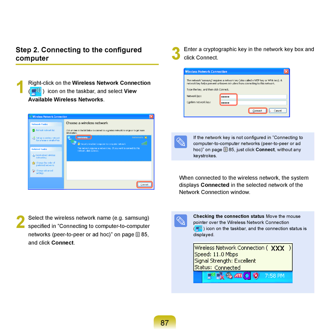 Samsung P55 manual Connecting to the configured computer 