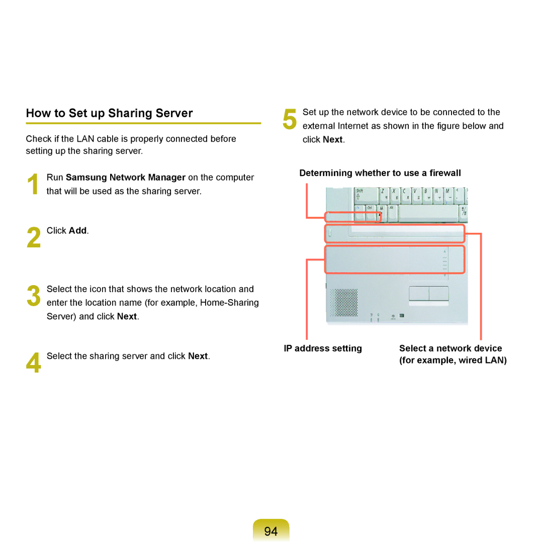 Samsung P55 manual How to Set up Sharing Server 