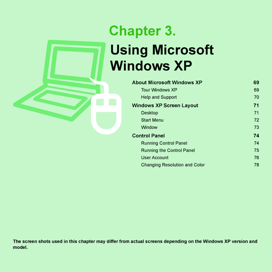 Samsung P55 manual Chapter, Using Microsoft Windows XP 