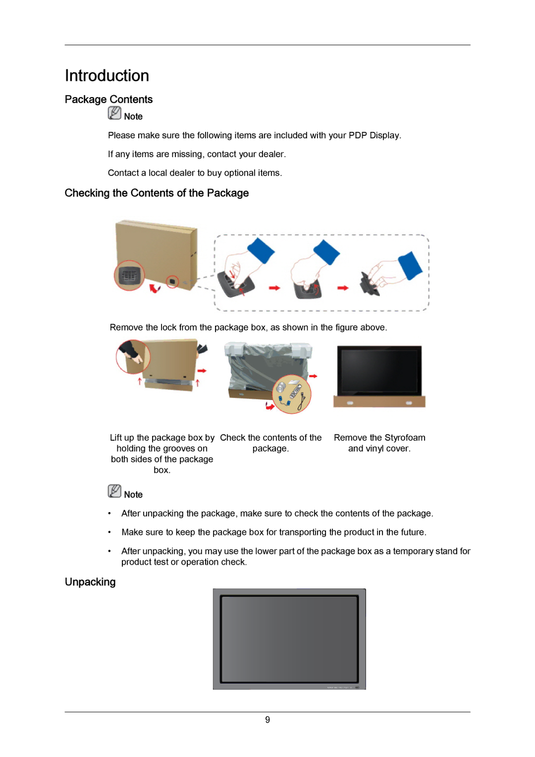 Samsung P50HP-2, P63FP-2 user manual Package Contents, Checking the Contents of the Package, Unpacking 