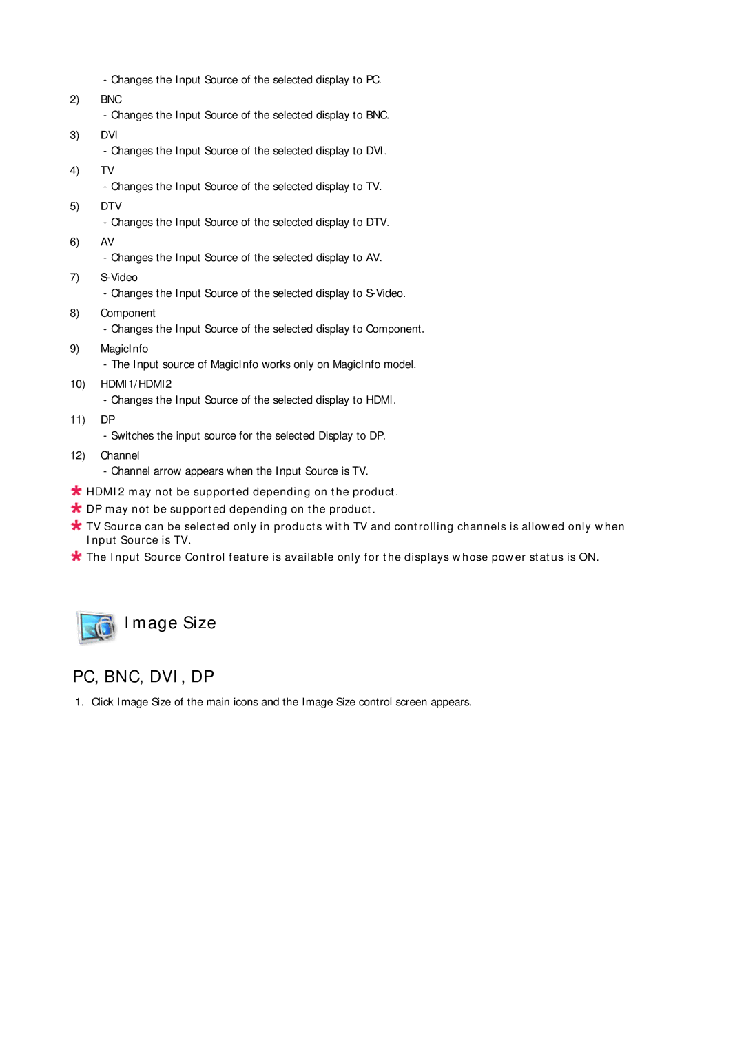 Samsung P63FP-2, P50HP-2 user manual Image Size, HDMI1/HDMI2 