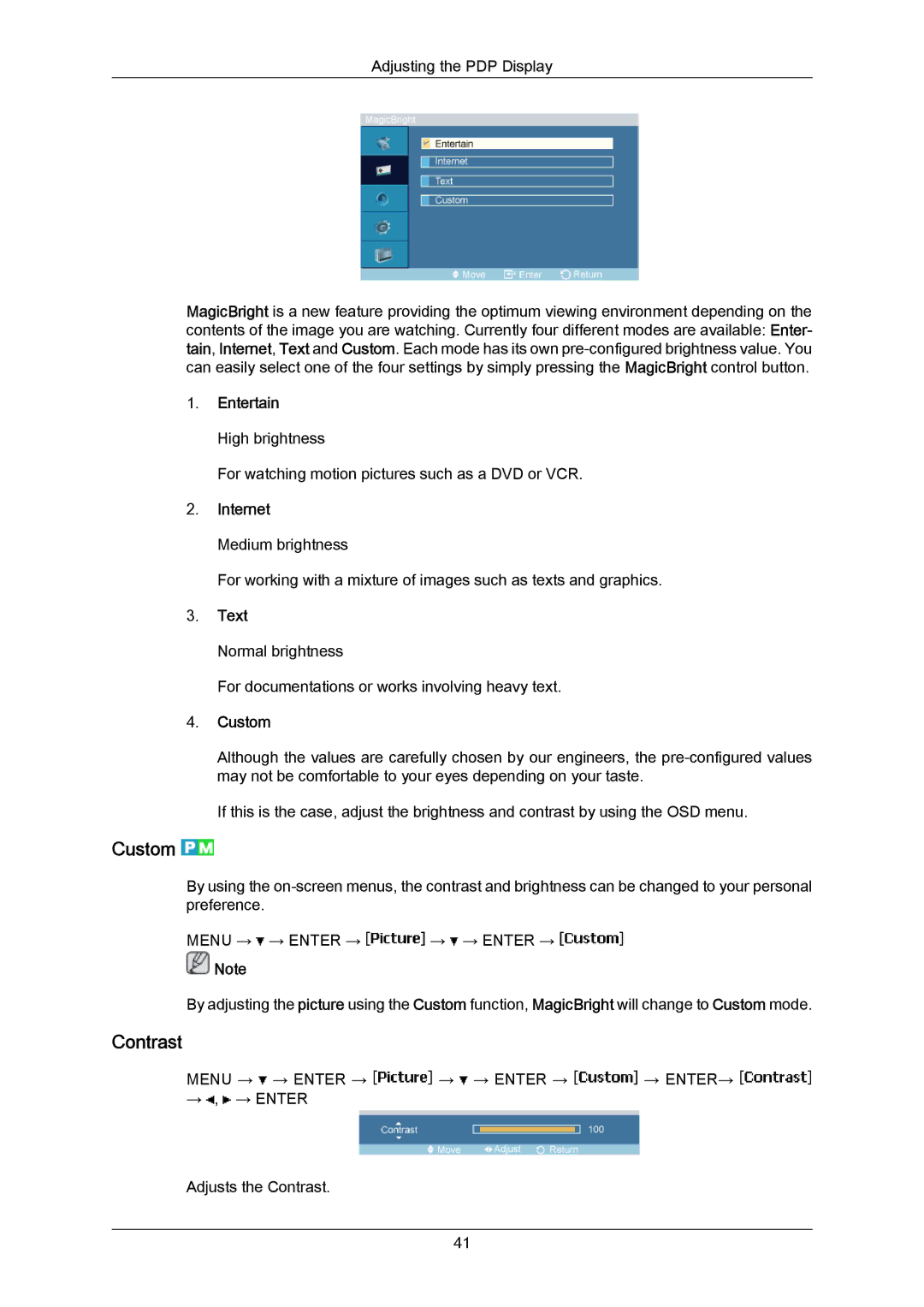 Samsung P50HP-2, P63FP-2 user manual Custom, Contrast 