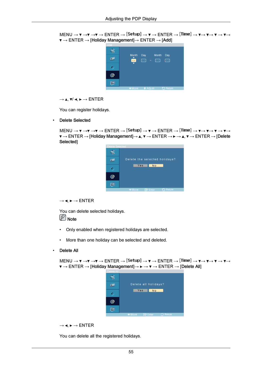 Samsung P50HP-2, P63FP-2 user manual Delete Selected, → → Enter → Delete All 