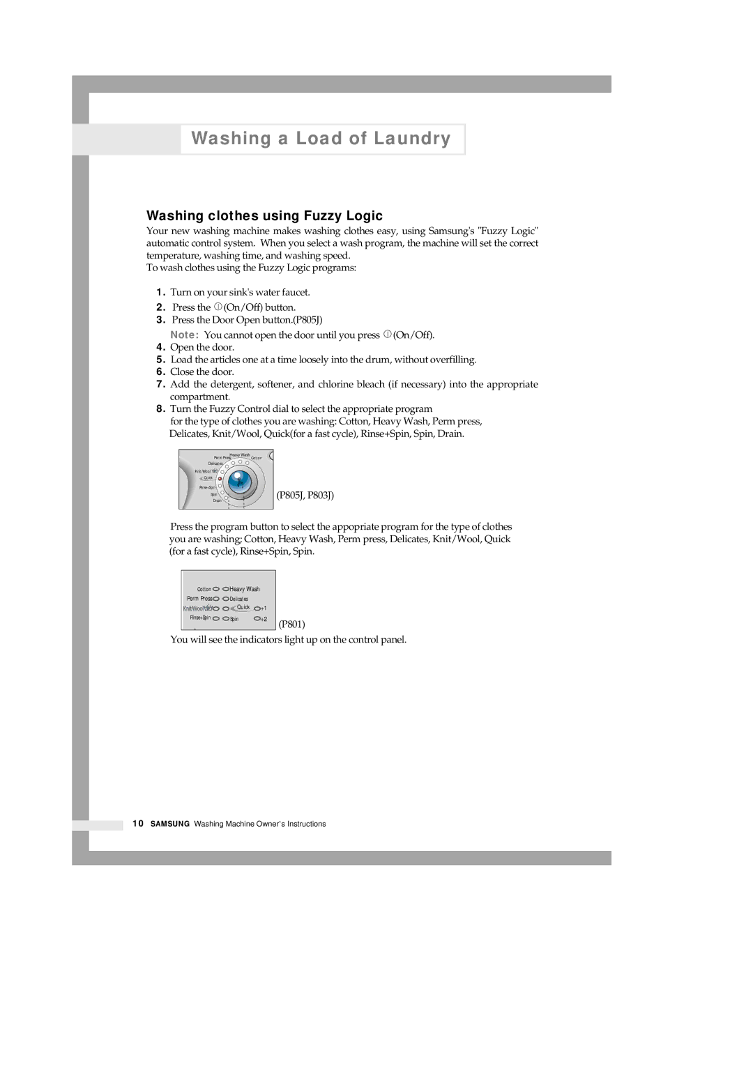 Samsung P801 manual Washing clothes using Fuzzy Logic 