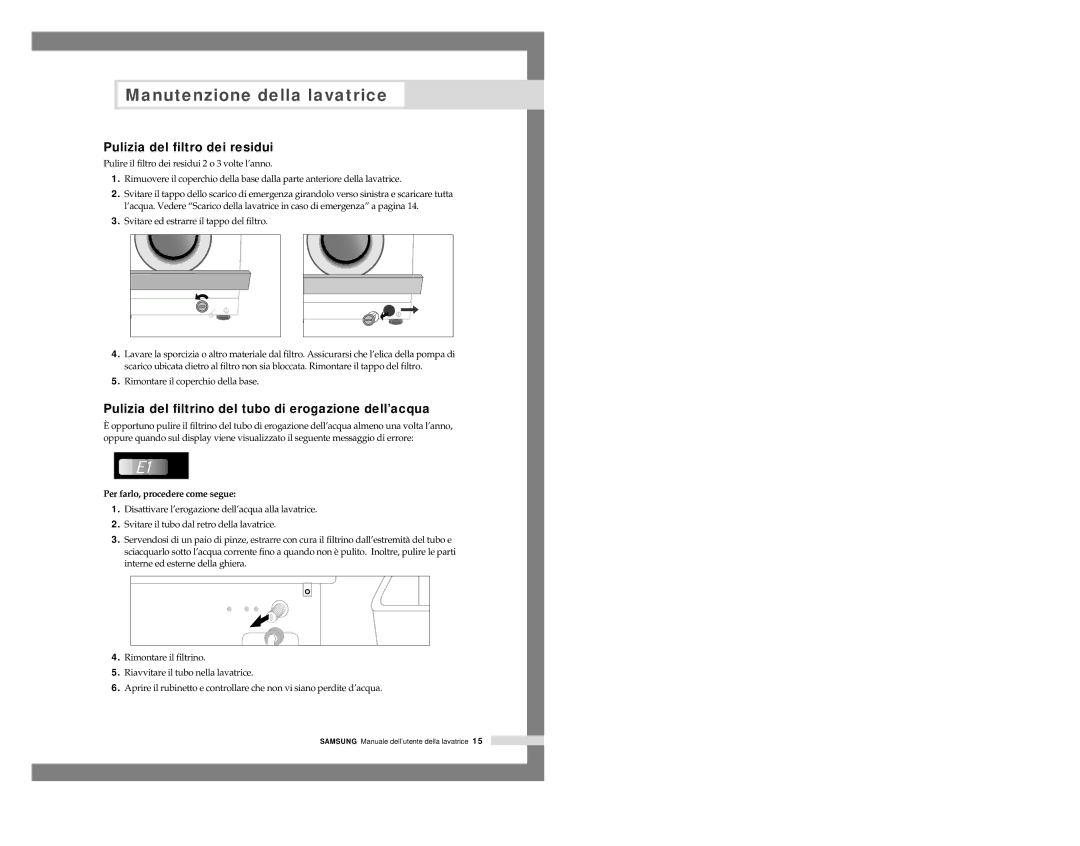 Samsung P805JGW/XET, P805JGW1/XET Pulizia del filtro dei residui, Pulizia del filtrino del tubo di erogazione dell’acqua 