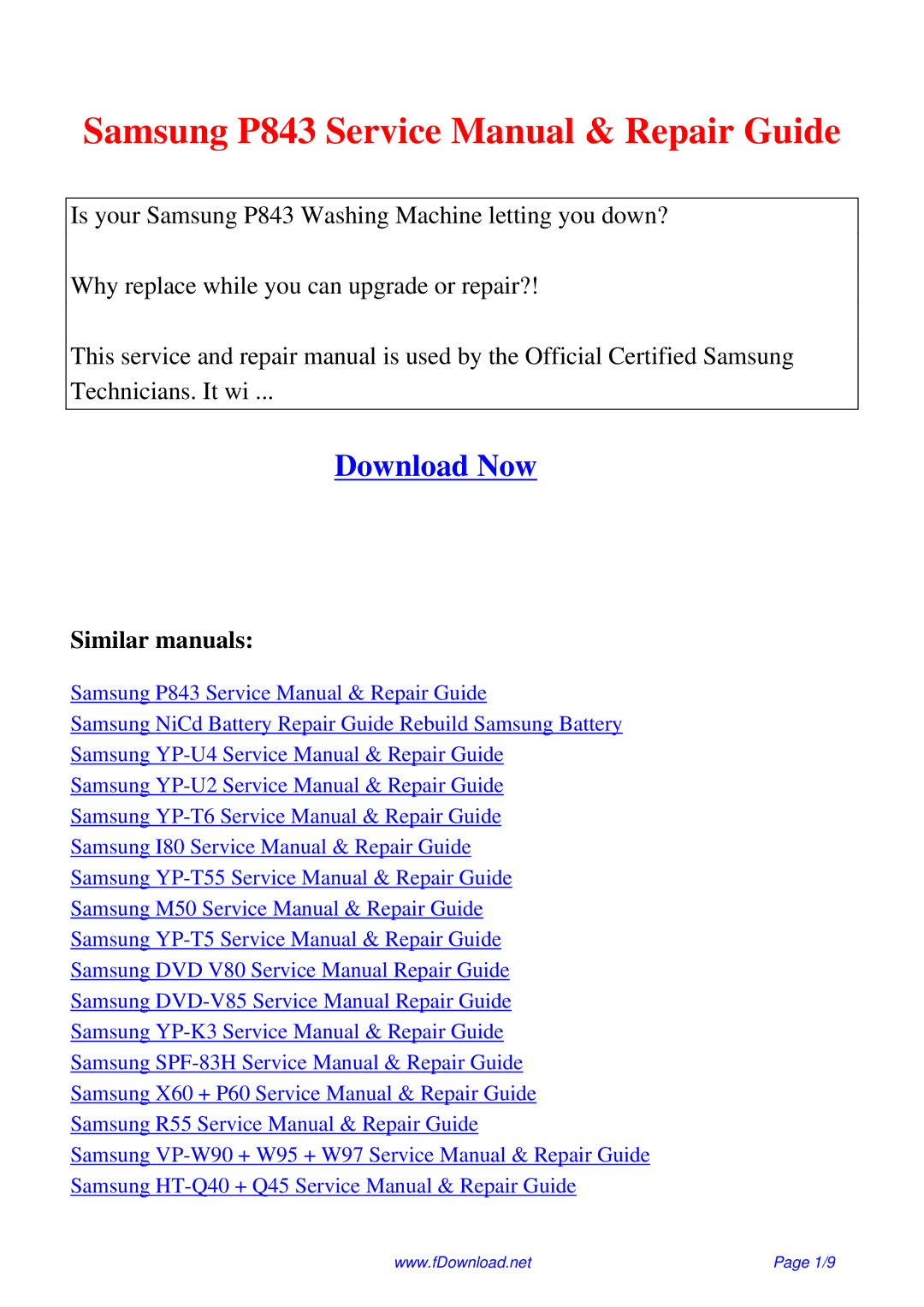 Samsung P843 service manual Download Now 