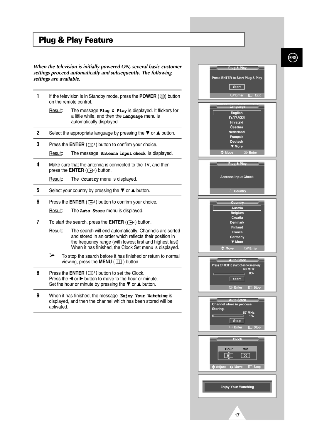 Samsung PAL60 manual Plug & Play Feature, To start the search, press the Enter button 