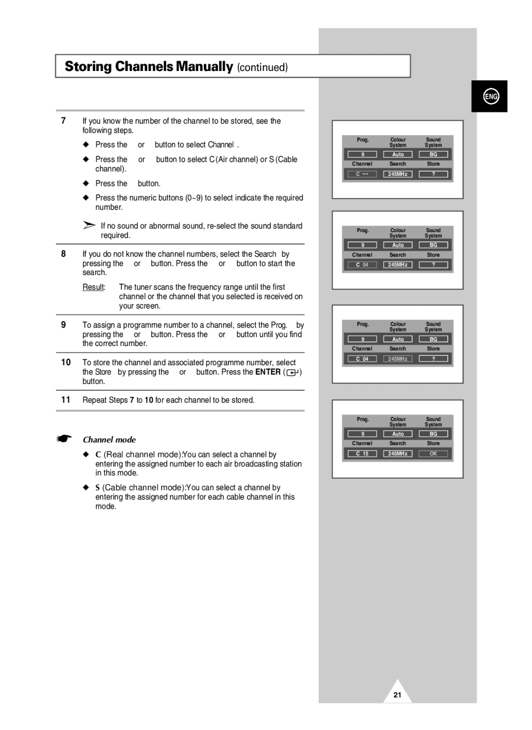 Samsung PAL60 manual Channel mode 