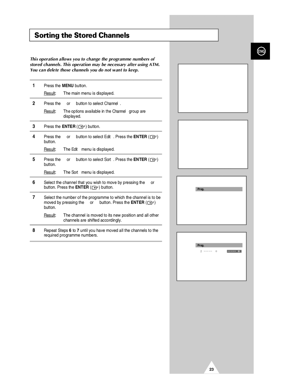 Samsung PAL60 manual Sorting the Stored Channels 