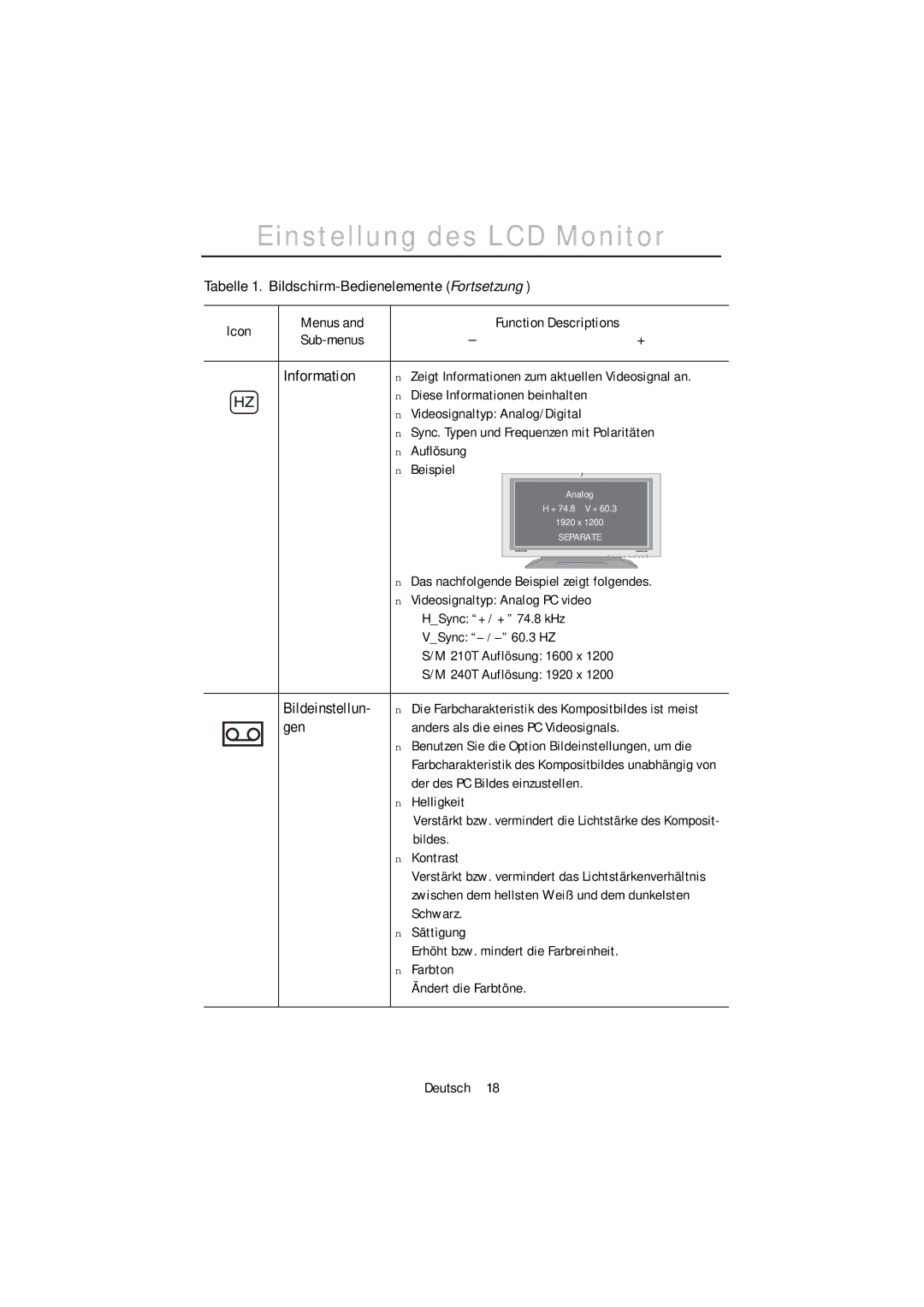 Samsung PC21PBSSS/EDC, PC21PBSS/EDC manual Information, Bildeinstellun 