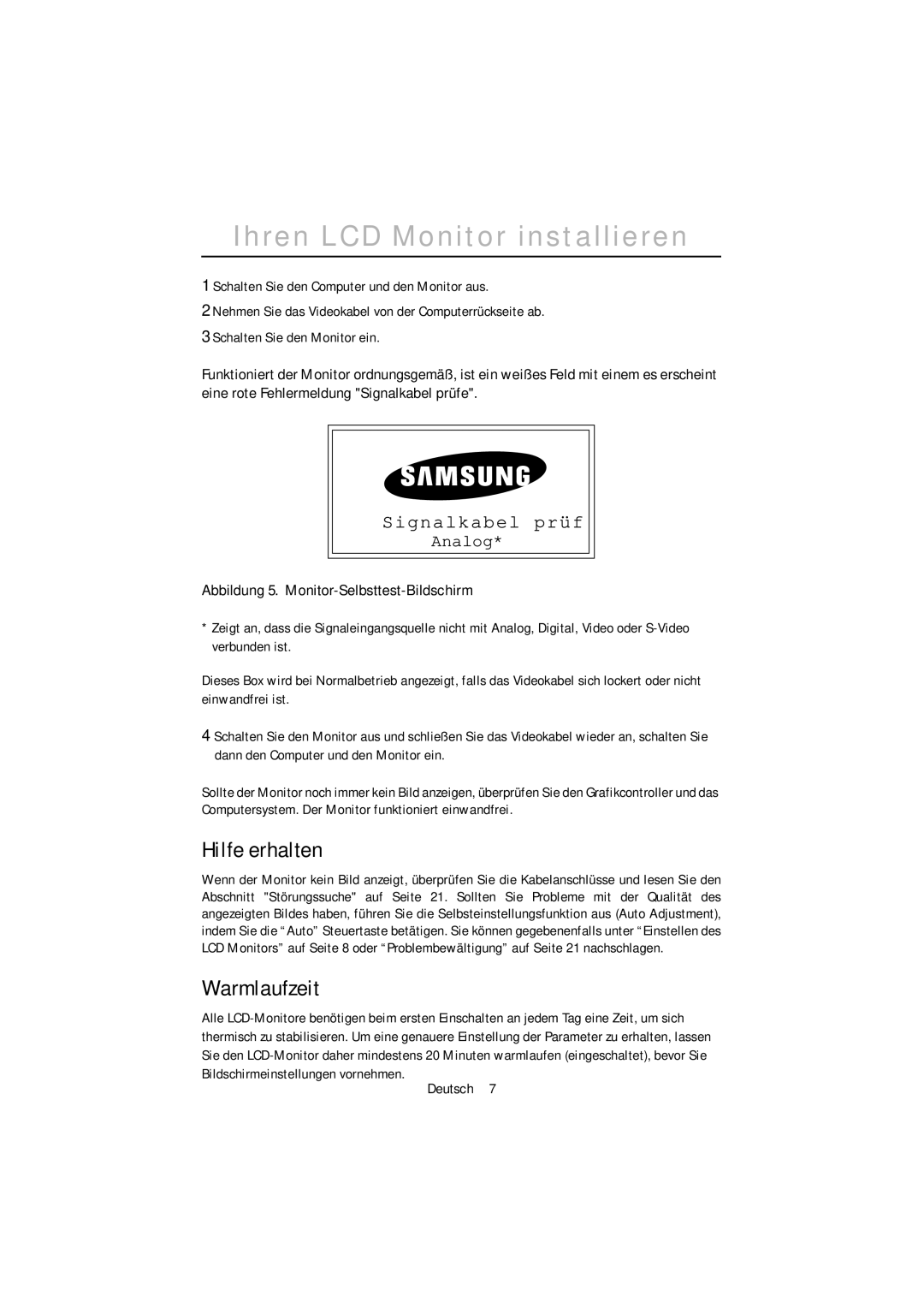 Samsung PC21PBSS/EDC, PC21PBSSS/EDC manual Hilfe erhalten, Warmlaufzeit 