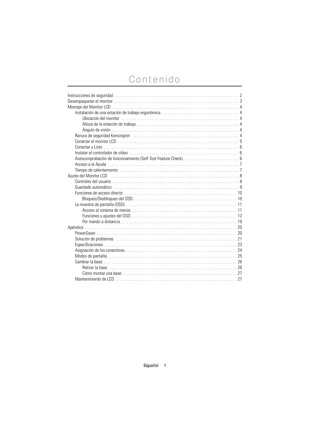 Samsung PC21PBSSS/EDC manual Contenido, Autocomprobación de funcionamiento Self-Test Feature Check 