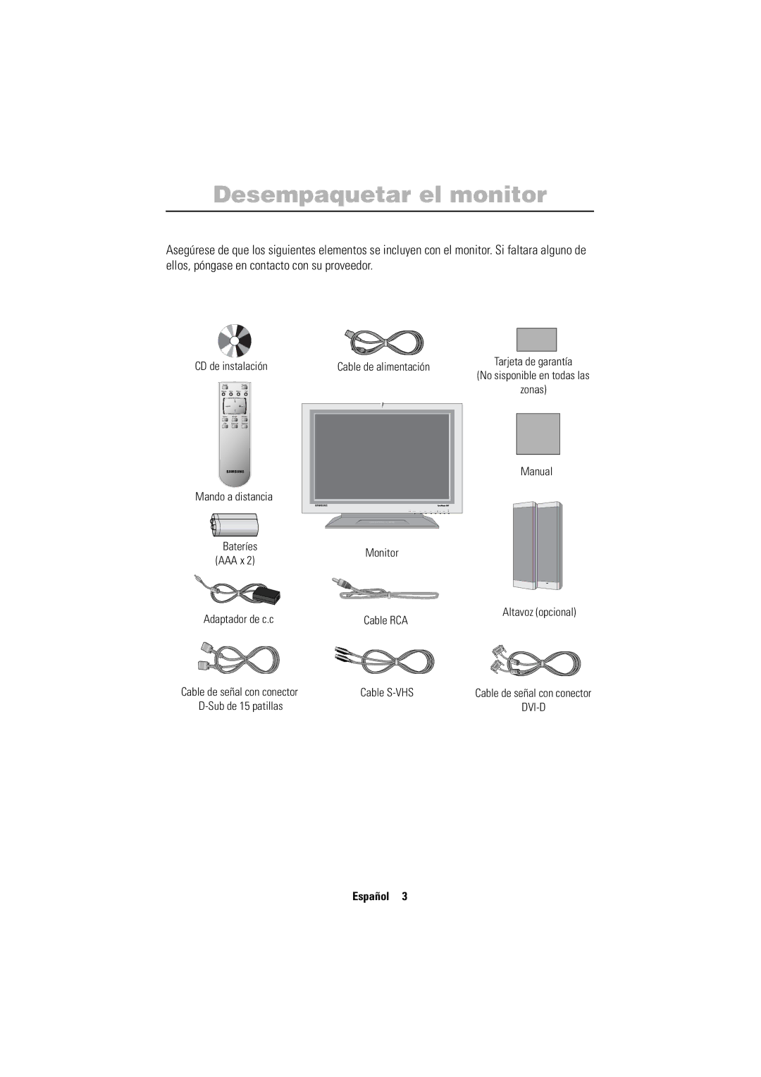 Samsung PC21PBSSS/EDC manual Desempaquetar el monitor, English 