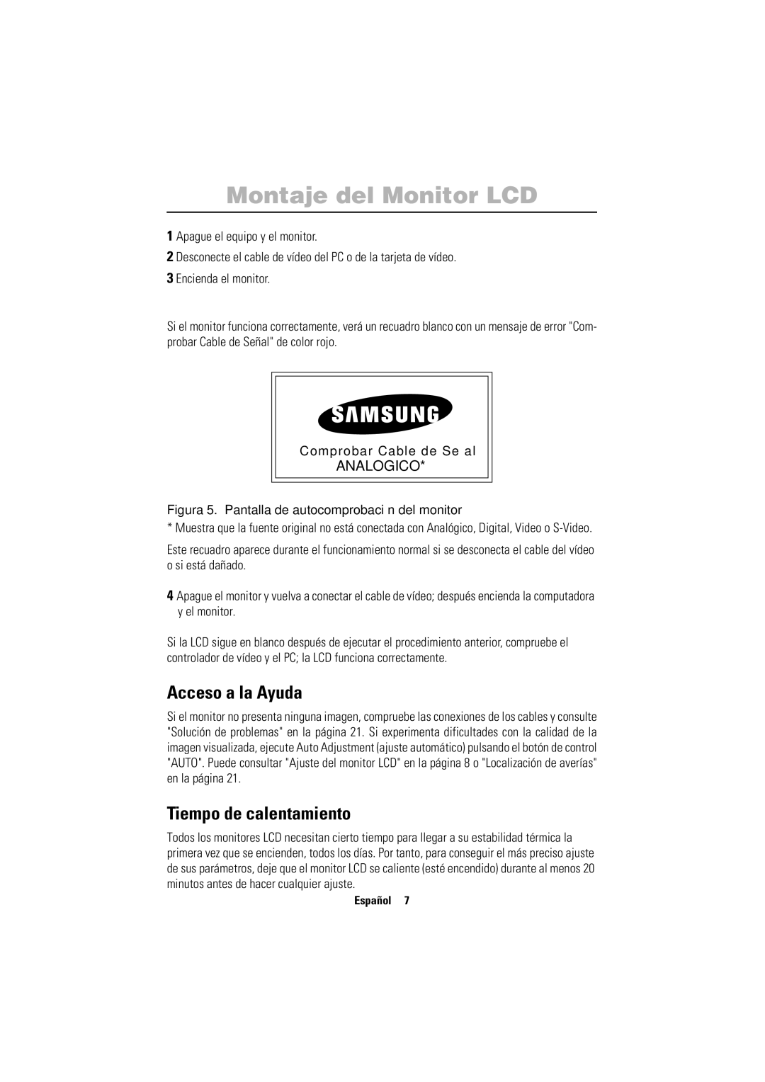 Samsung PC21PBSSS/EDC manual Acceso a la Ayuda, Tiempo de calentamiento 