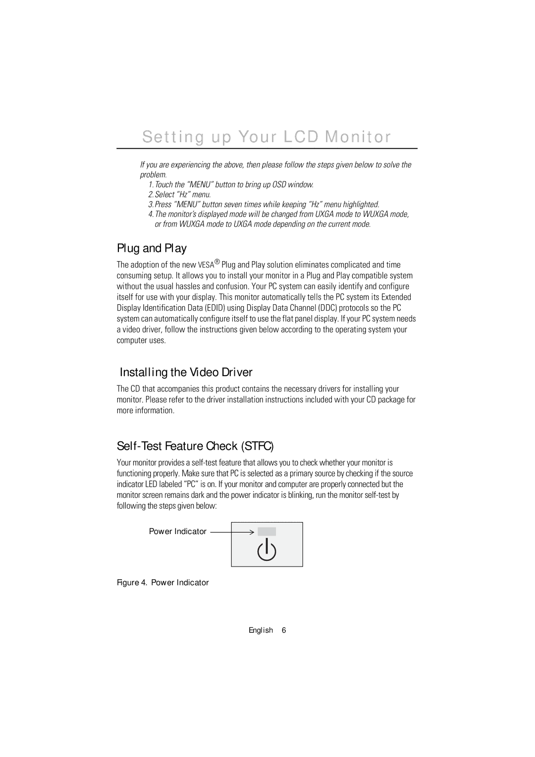 Samsung PC21PBSSS/XSJ manual Plug and Play, Installing the Video Driver, Self-Test Feature Check Stfc, Power Indicator 