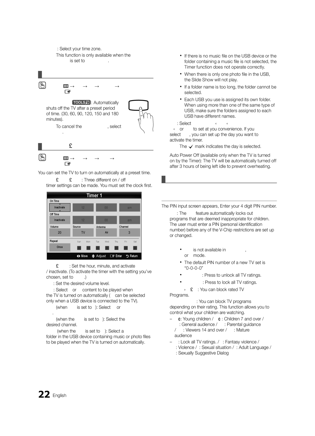 Samsung PC490-ZC user manual Security, Using the Sleep Timer, Setting the On / Off Timer, Locking Programs 