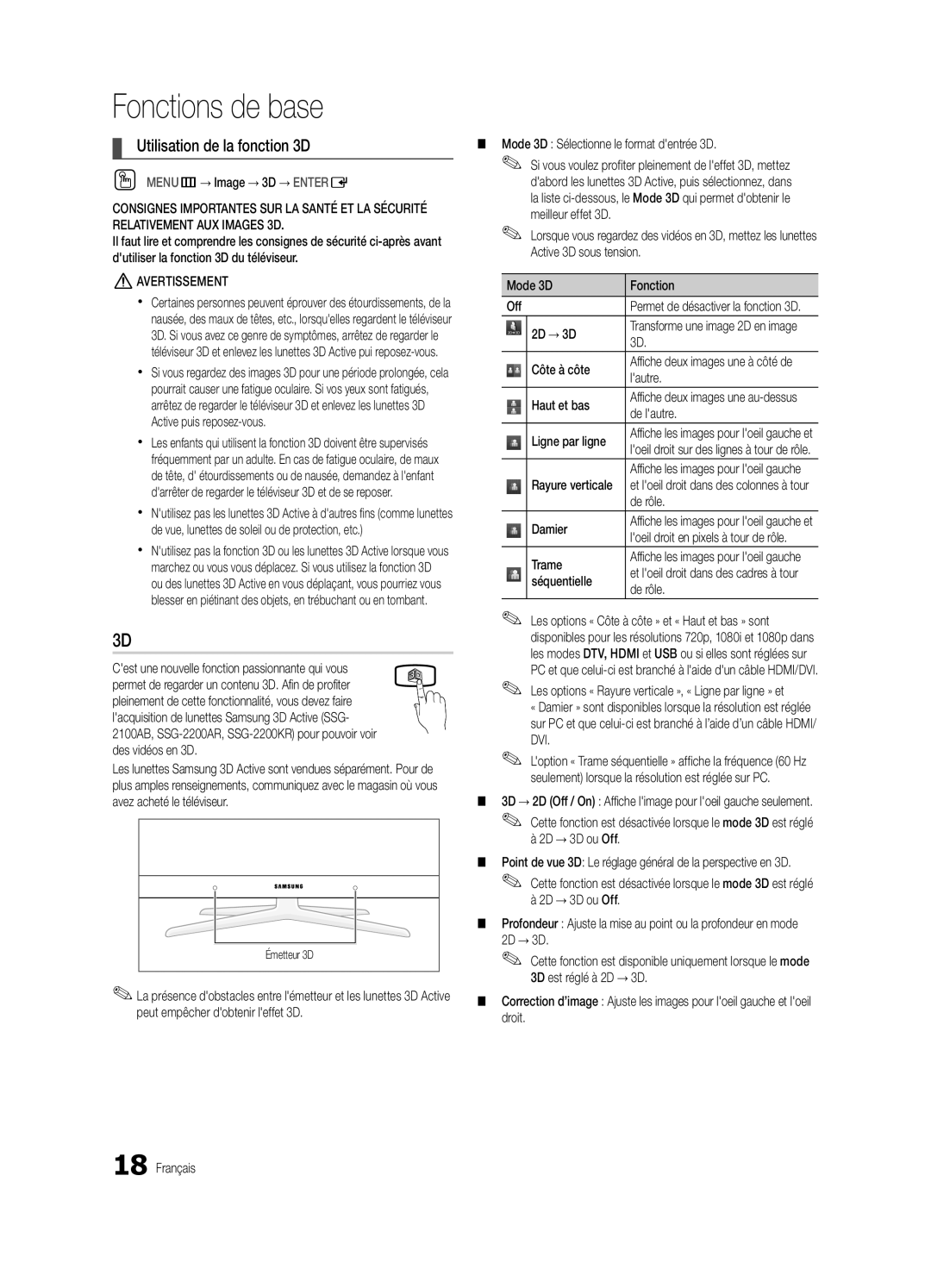 Samsung PC490-ZC user manual Utilisation de la fonction 3D 