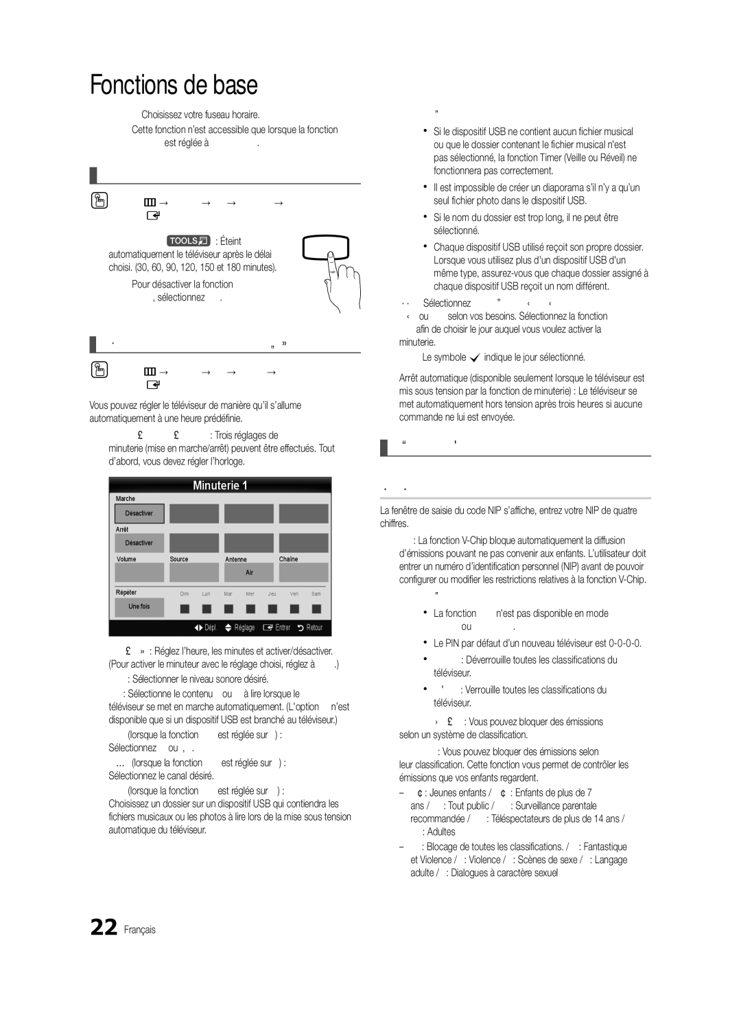 Samsung PC490-ZC user manual Sécurité, Utilisation de la fonction de veille, Exclusion automatique de programmes, Minuterie 