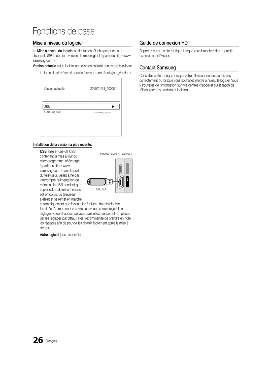 Samsung PC490-ZC user manual Mise à niveau du logiciel, Guide de connexion HD 