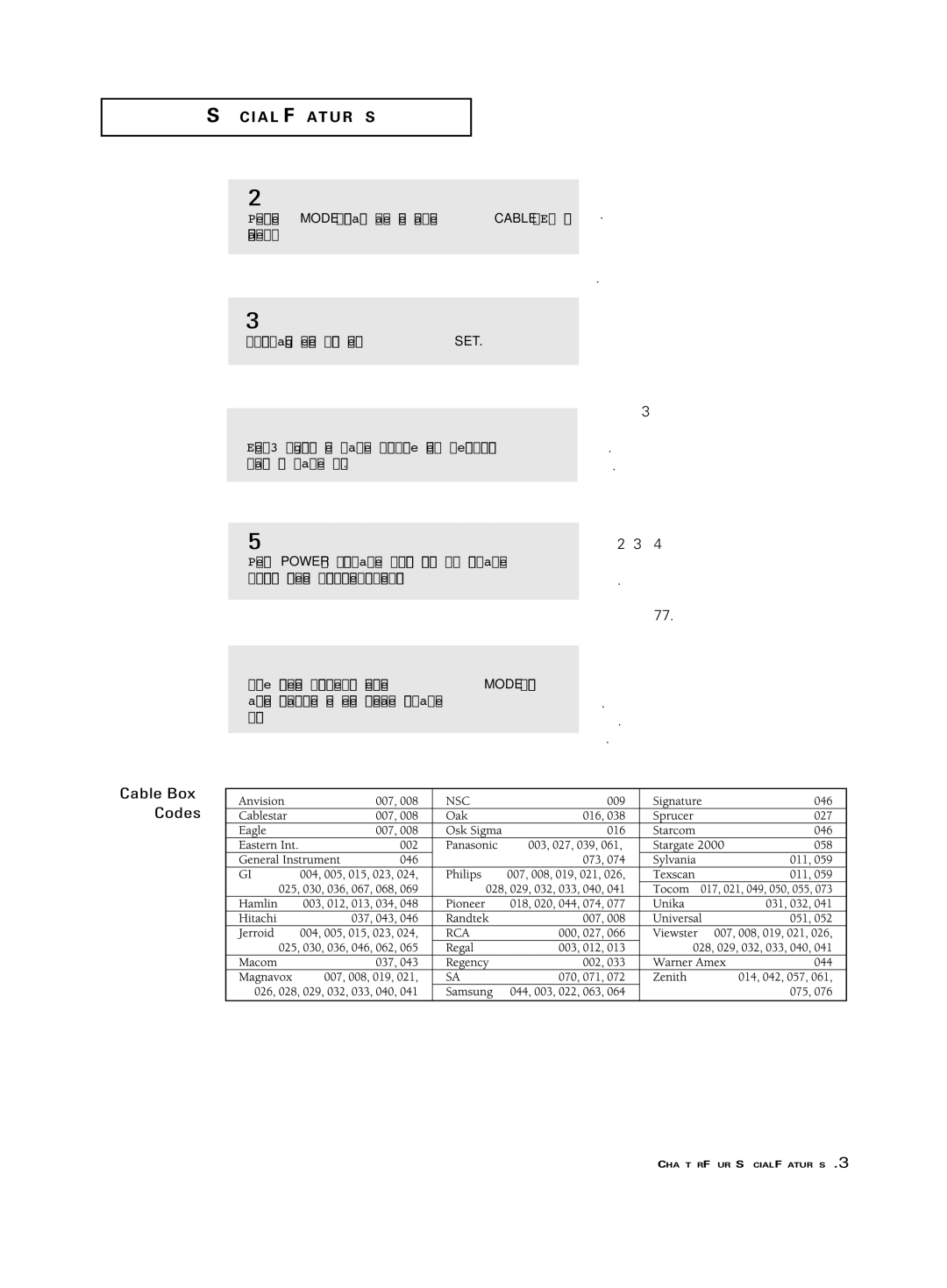 Samsung PCJ532RF, PFJ533RF, PFJ534RF, PCJ611RF, PCJ614RF, PCK5315R, PCK6115R, PCK 6115R, PCJ 534RF manual Cable Box, Codes 