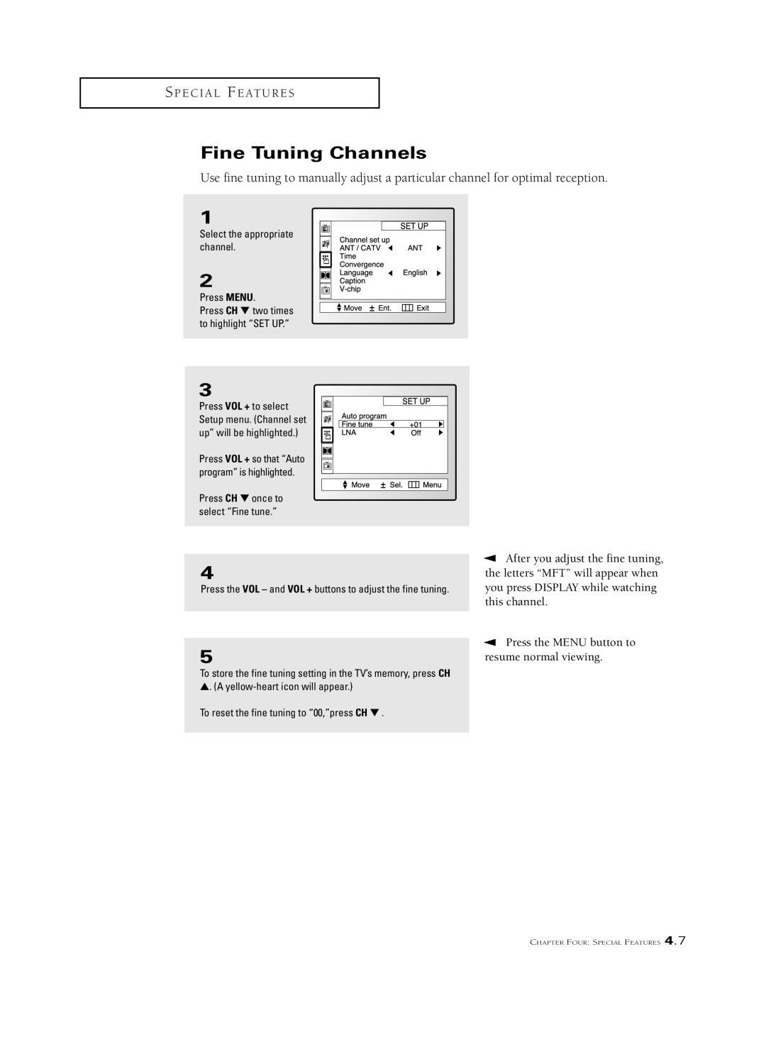 Samsung PCJ532RF, PFJ533RF, PFJ534RF, PCJ611RF, PCJ614RF, PCK5315R, PCK6115R, PCK 6115R, PCJ 534RF Fine Tuning Channels 