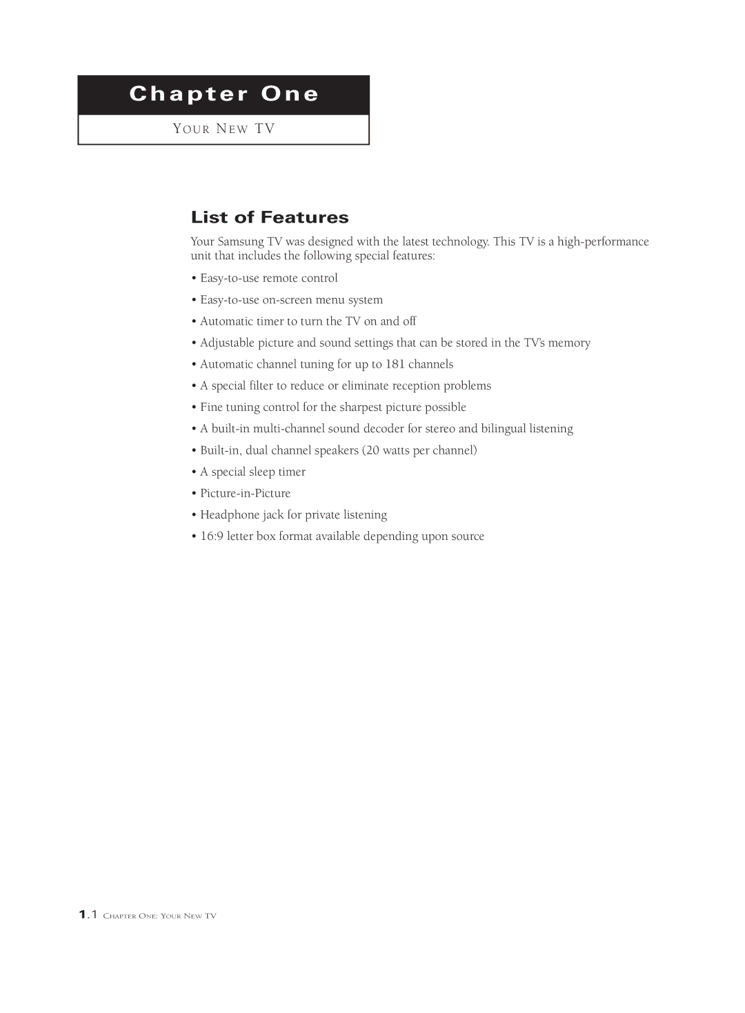 Samsung PCK 6115R, PCJ 534RF, PCJ 614RF manual Chapter One, List of Features 