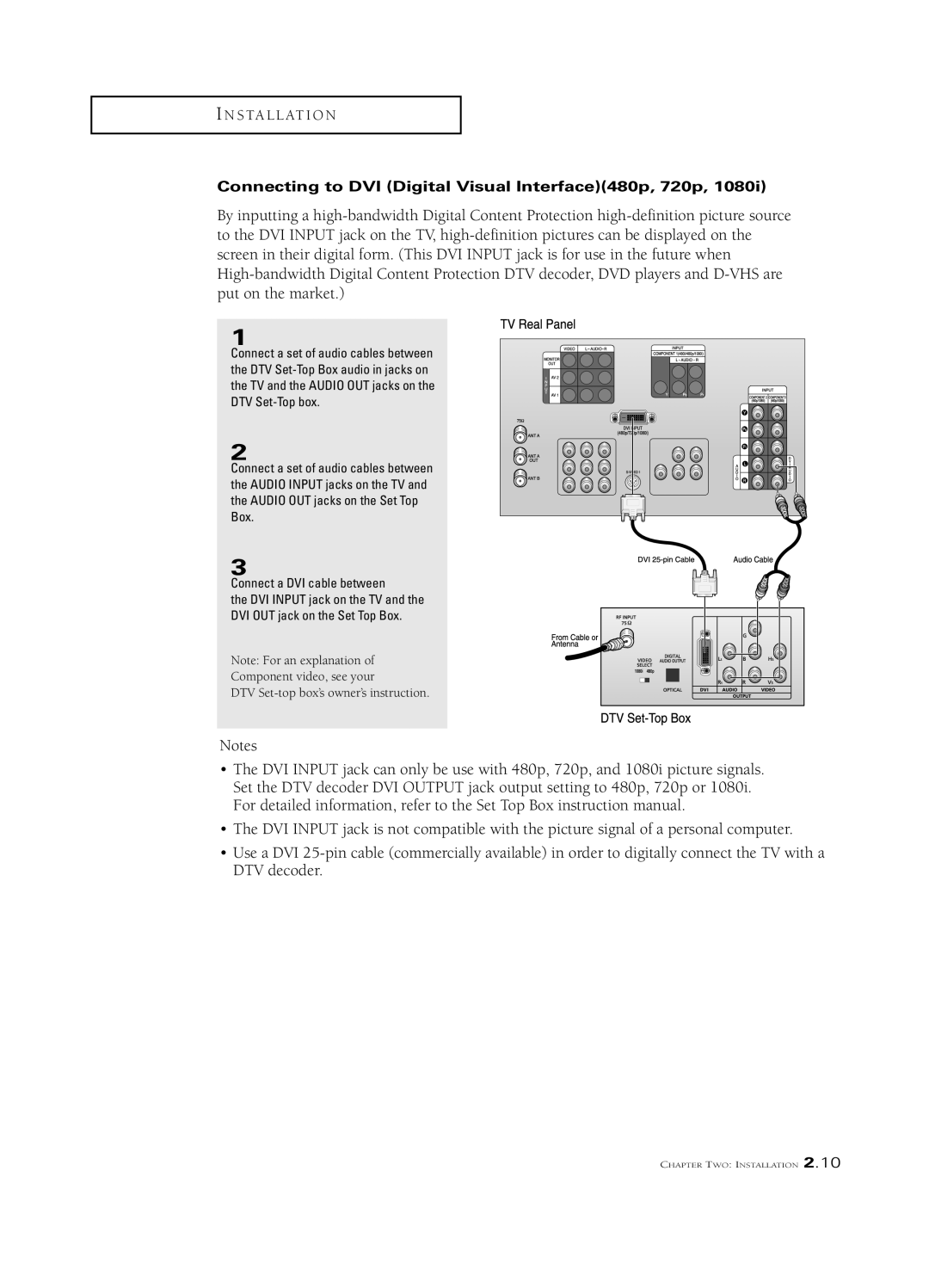 Samsung HCN4727W, PCN5425R, HCN473W, HCN436W, HCN553W, HCN5527W, HCN653W Connecting to DVI Digital Visual Interface480p, 720p 