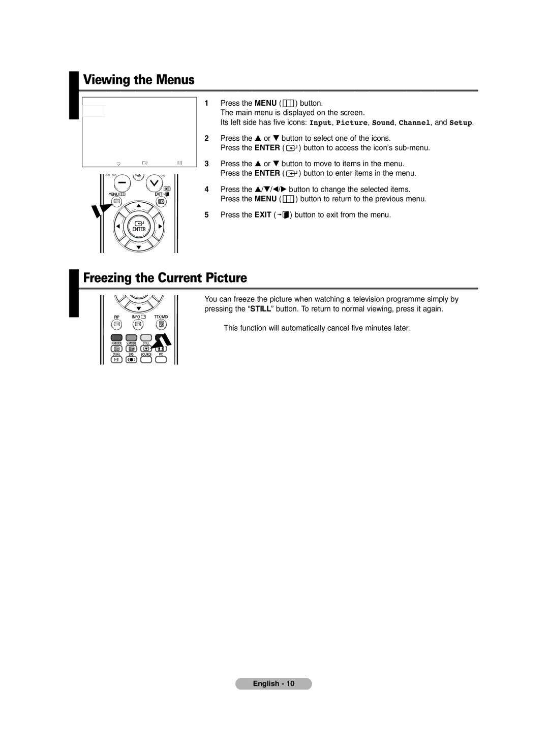 Samsung PDP-TELEVISION manual Viewing the Menus, Freezing the Current Picture 