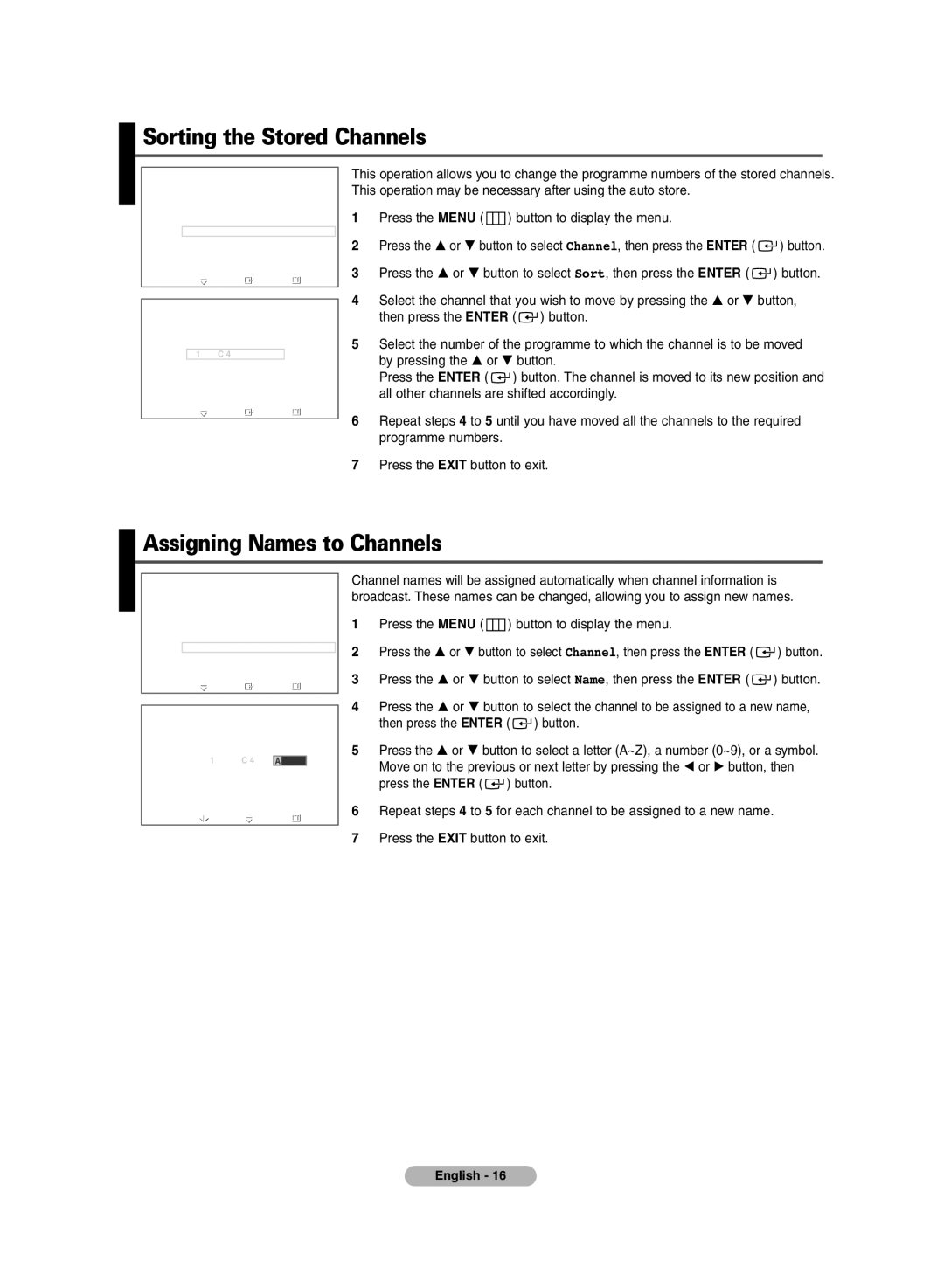 Samsung PDP-TELEVISION manual Sorting the Stored Channels, Assigning Names to Channels 