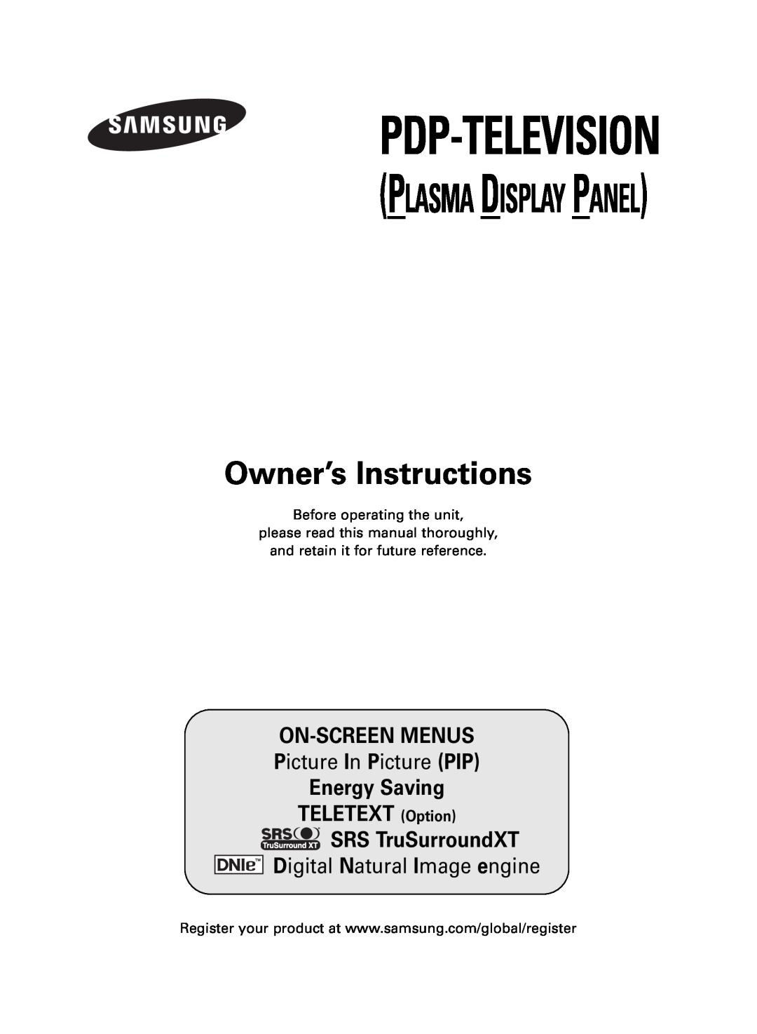 Samsung PDP-TELEVISION manual Before operating the unit, Pdp-Television, Owner’s Instructions, On-Screen Menus 