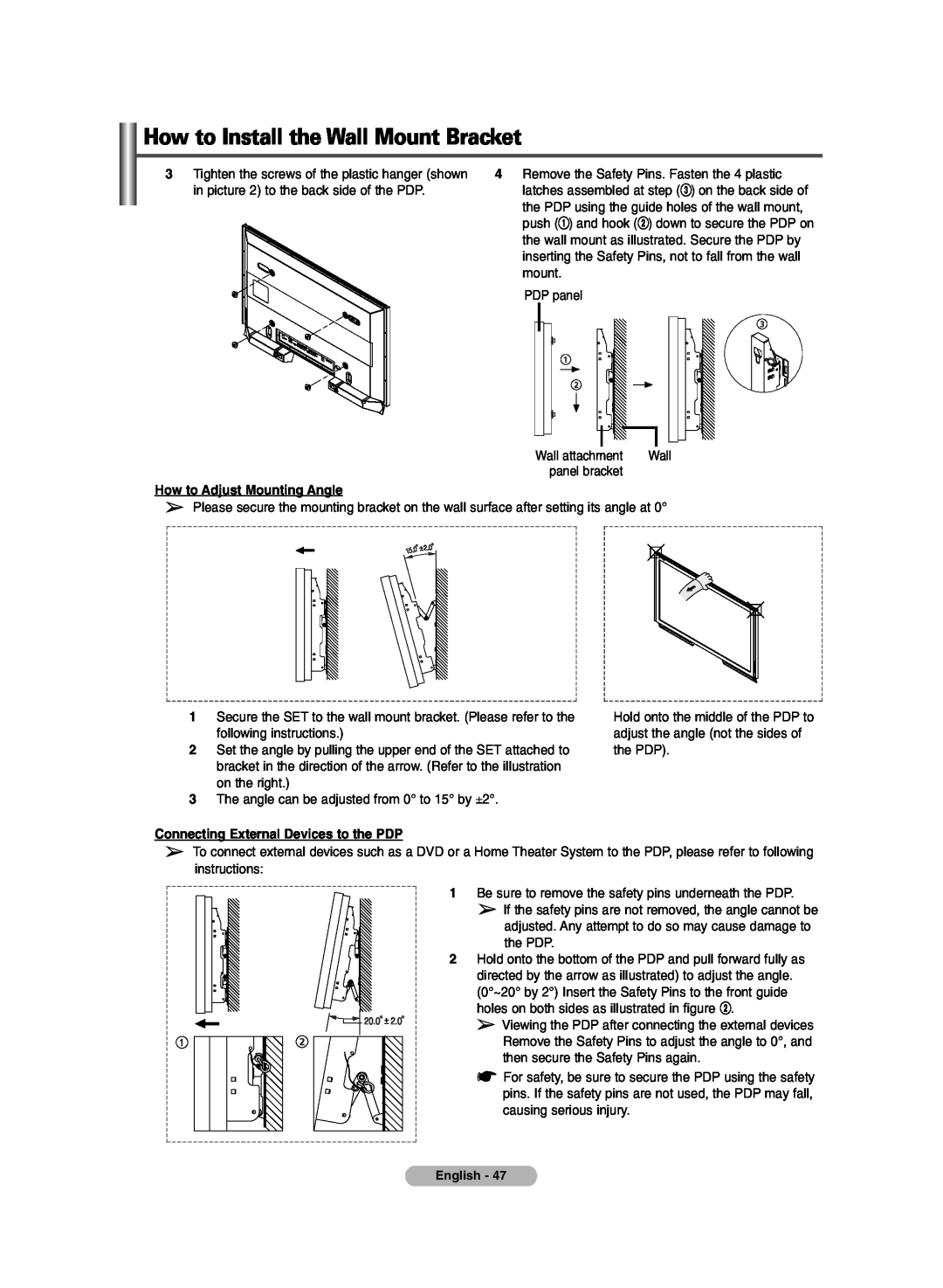 Samsung PDP-TELEVISION manual How to Install the Wall Mount Bracket, PDP panel 
