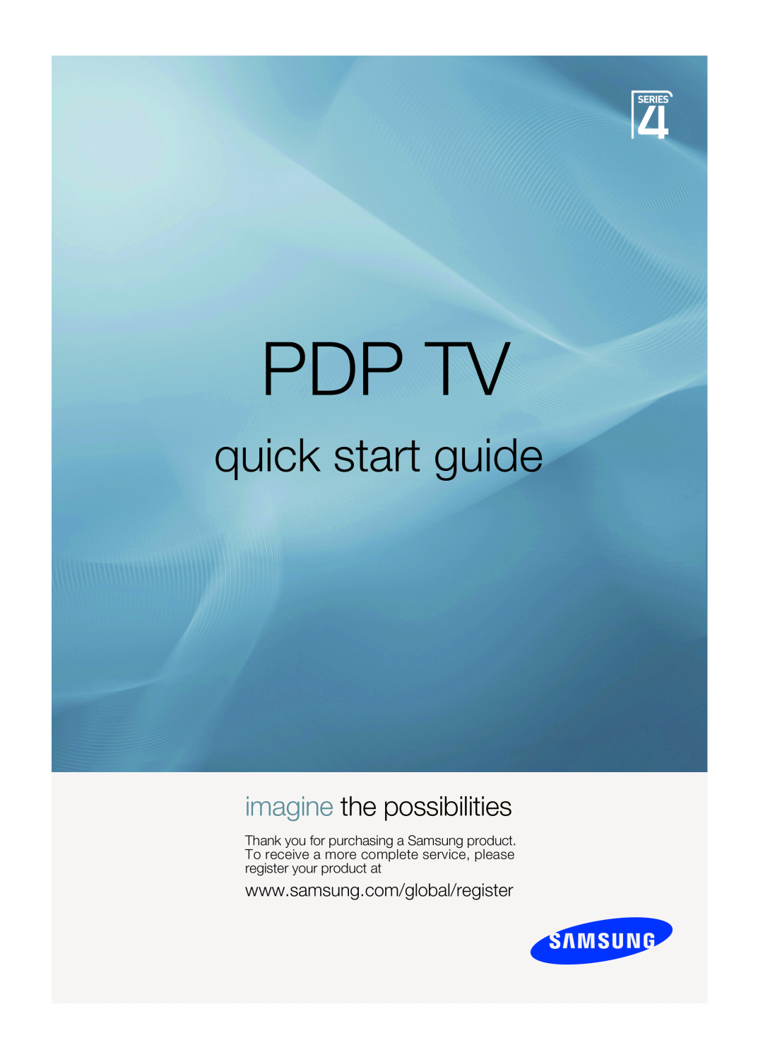 Samsung PDP TV quick start Pdp Tv, quick start guide, imagine the possibilities 
