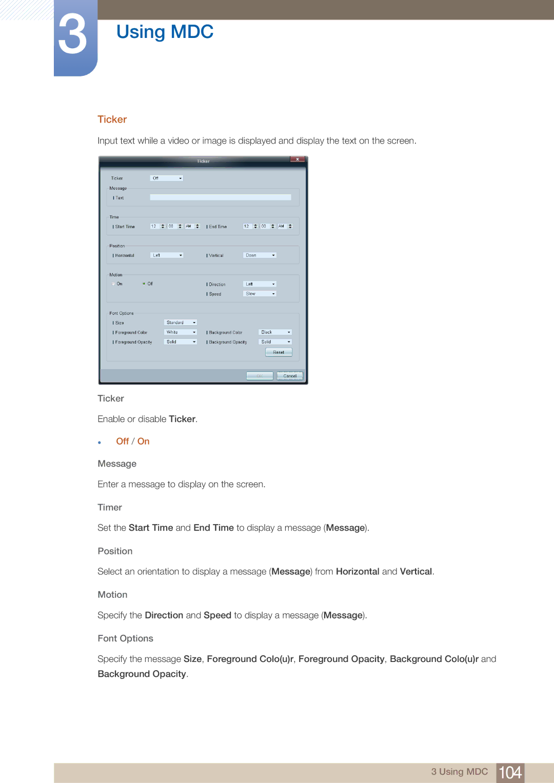 Samsung PE40C user manual Ticker,  Off / On 