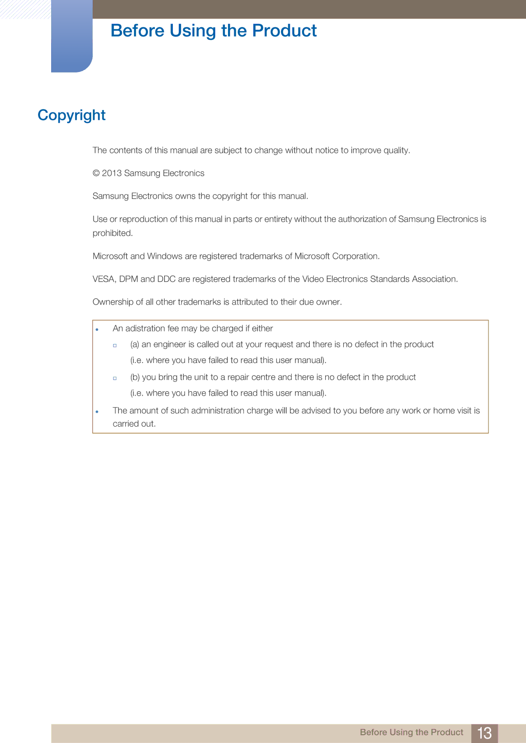 Samsung PE40C user manual Before Using the Product, Copyright 