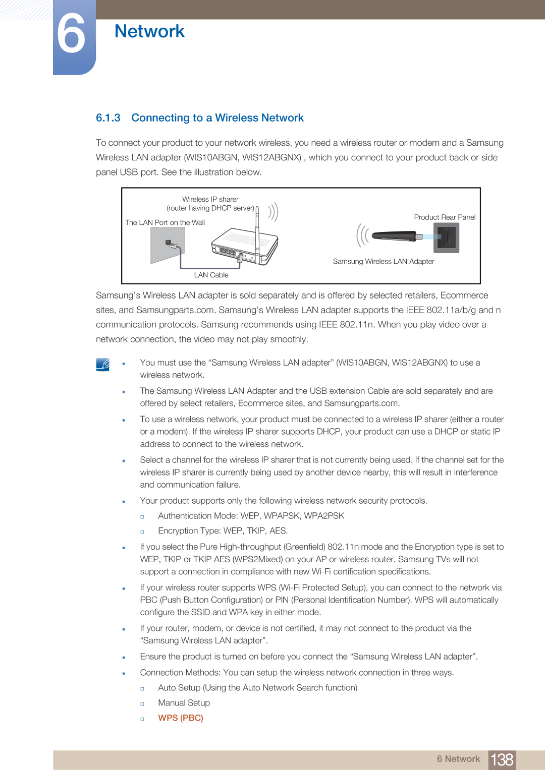 Samsung PE40C user manual Connecting to a Wireless Network 