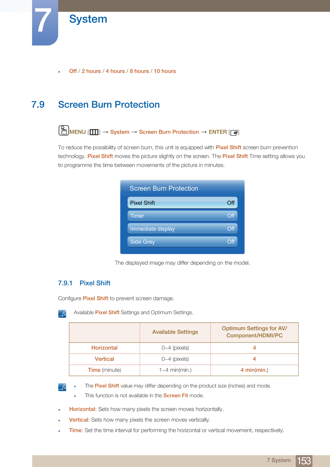 Samsung PE40C user manual Screen Burn Protection, Pixel Shift 