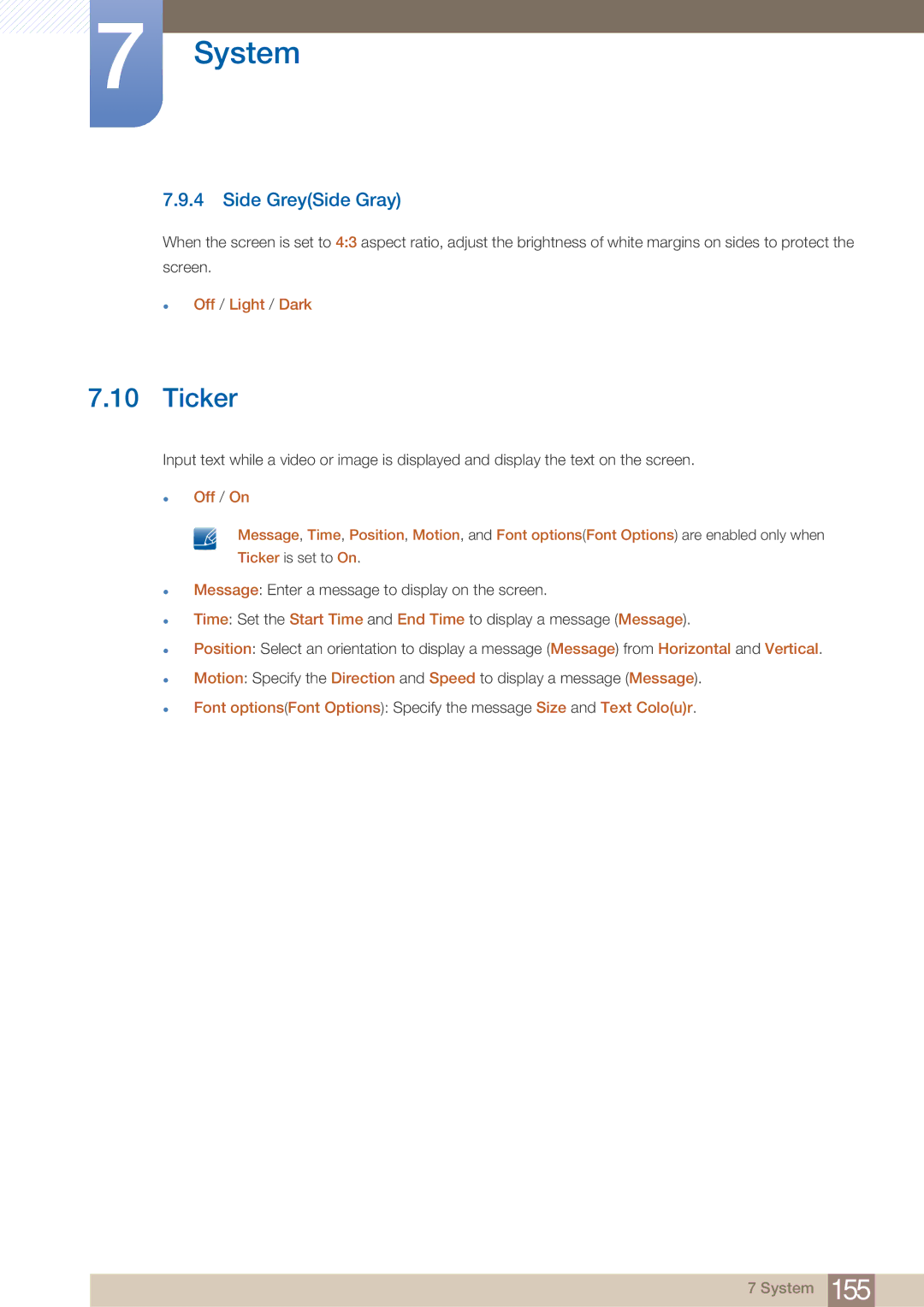 Samsung PE40C user manual Ticker, Side GreySide Gray,  Off / Light / Dark 