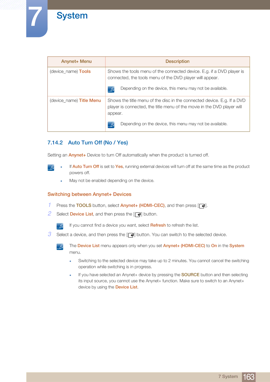 Samsung PE40C user manual Auto Turn Off No / Yes, Switching between Anynet+ Devices 