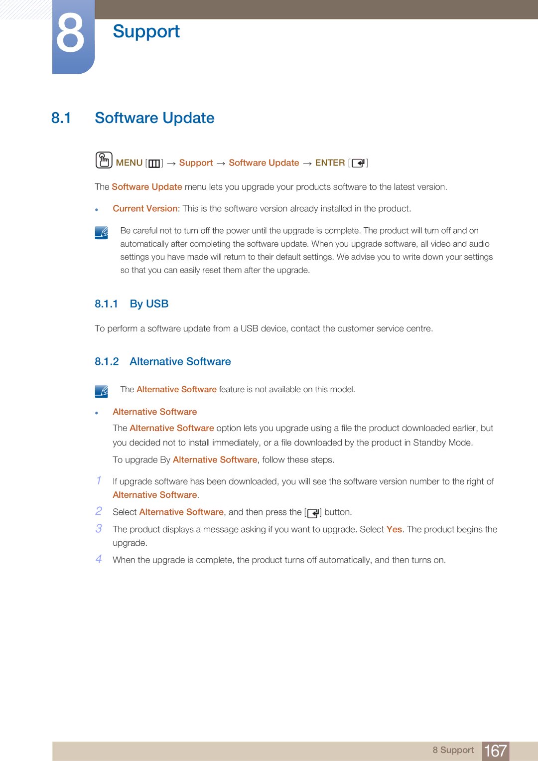 Samsung PE40C user manual By USB, Menu m Support Software Update Enter,  Alternative Software 