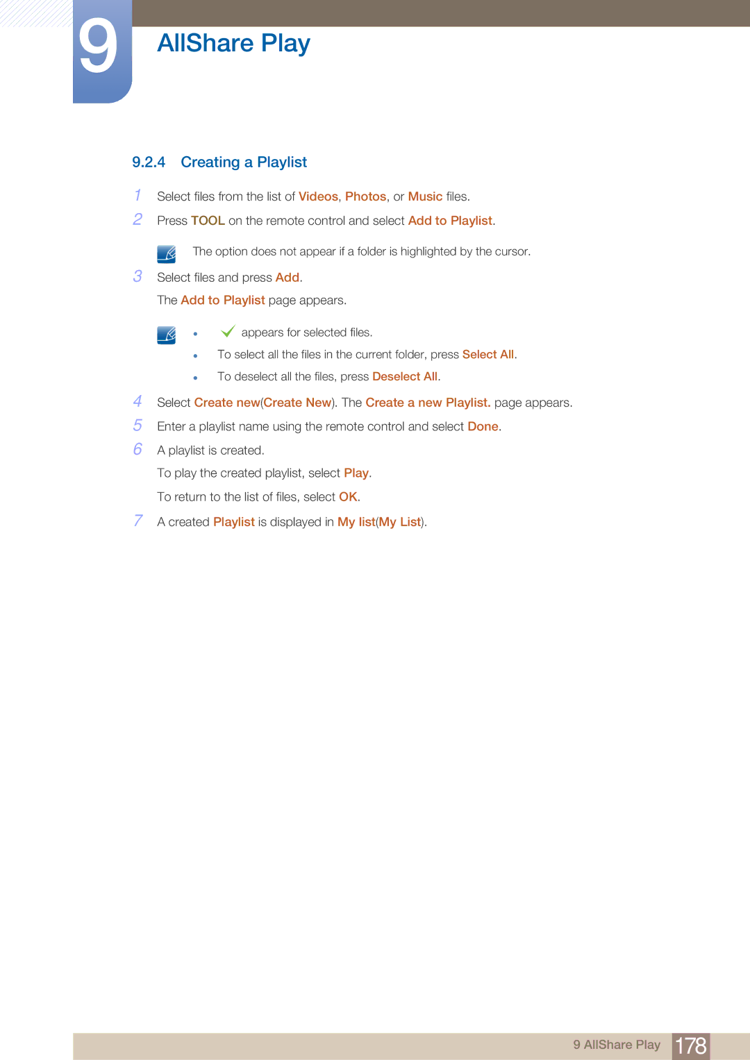 Samsung PE40C user manual Creating a Playlist 