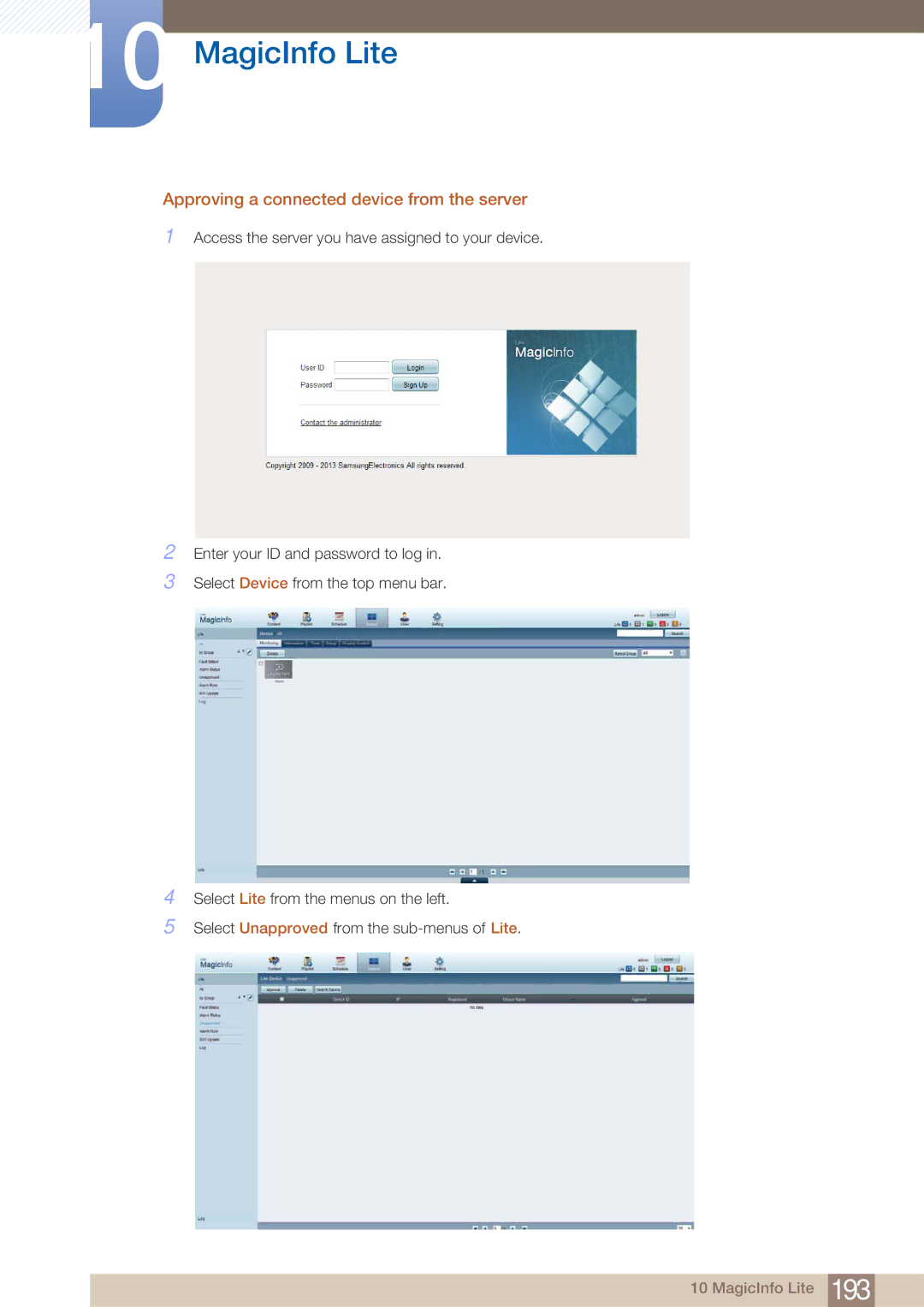 Samsung PE40C user manual Approving a connected device from the server 