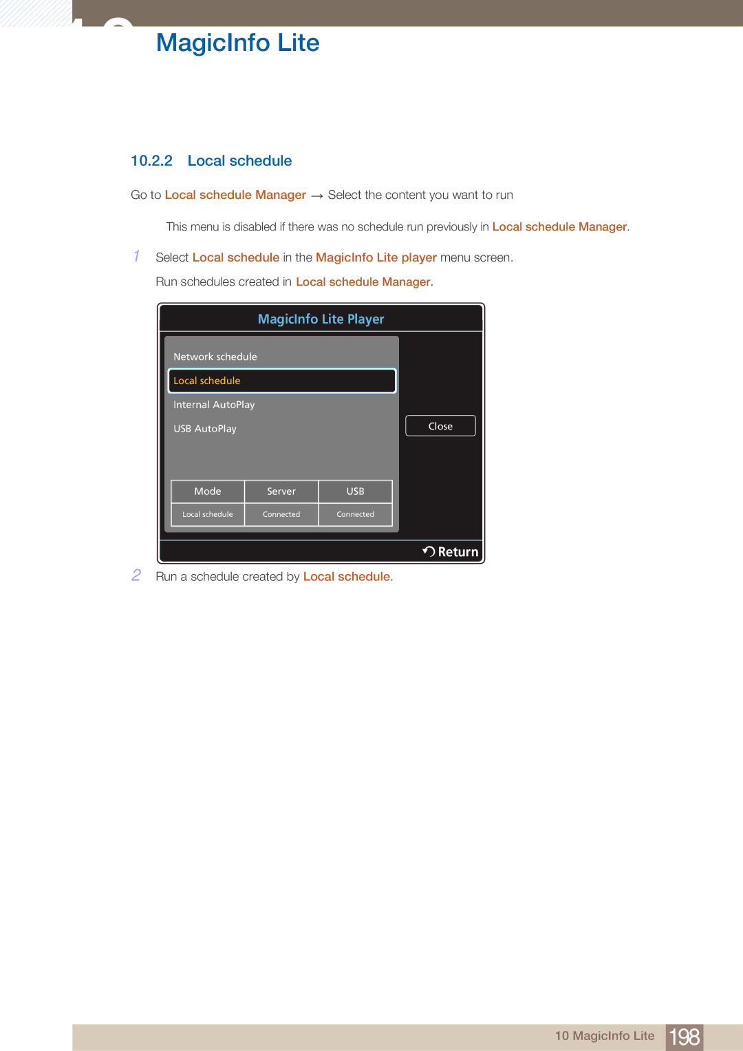 Samsung PE40C user manual Local schedule 