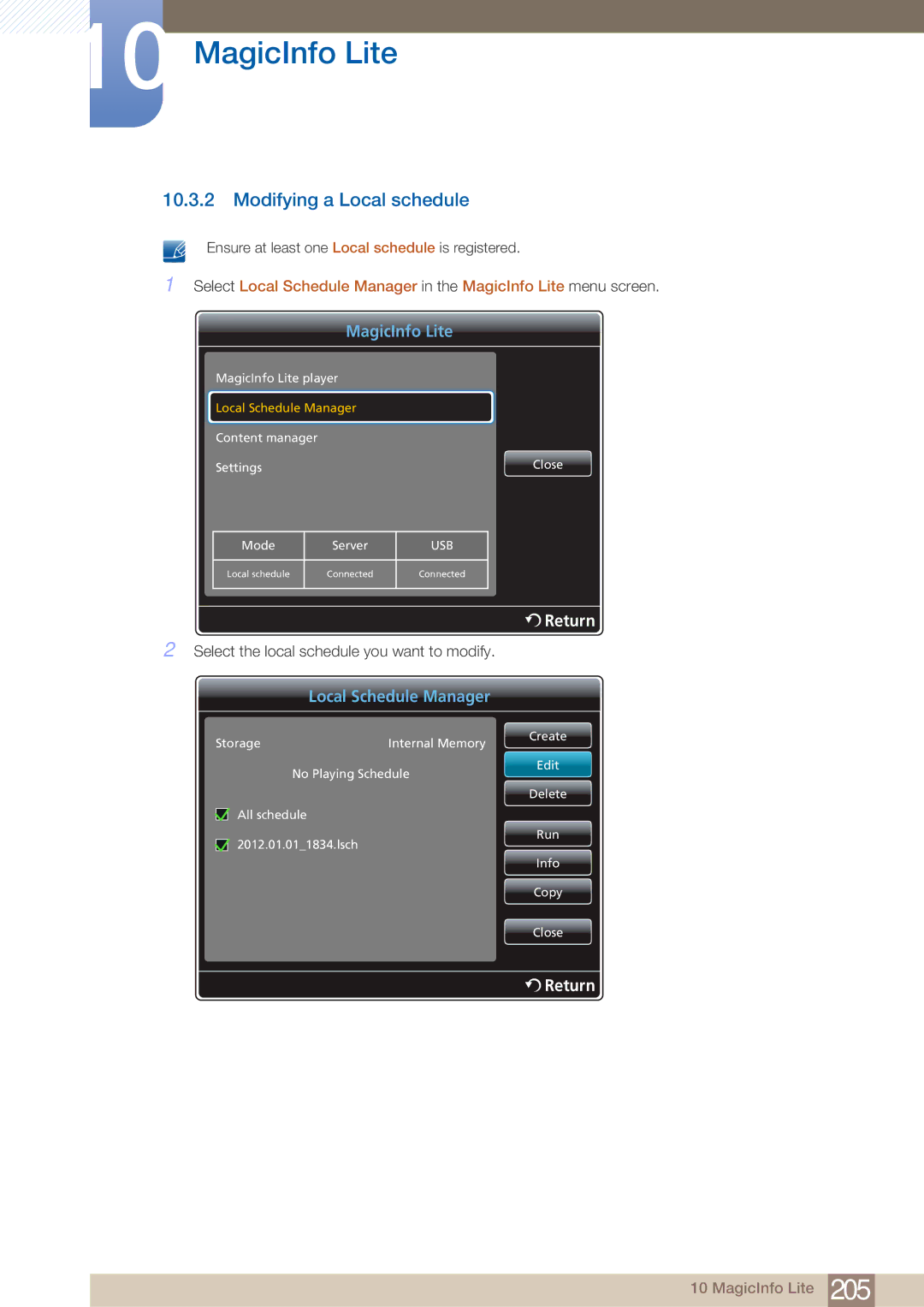 Samsung PE40C user manual Modifying a Local schedule 