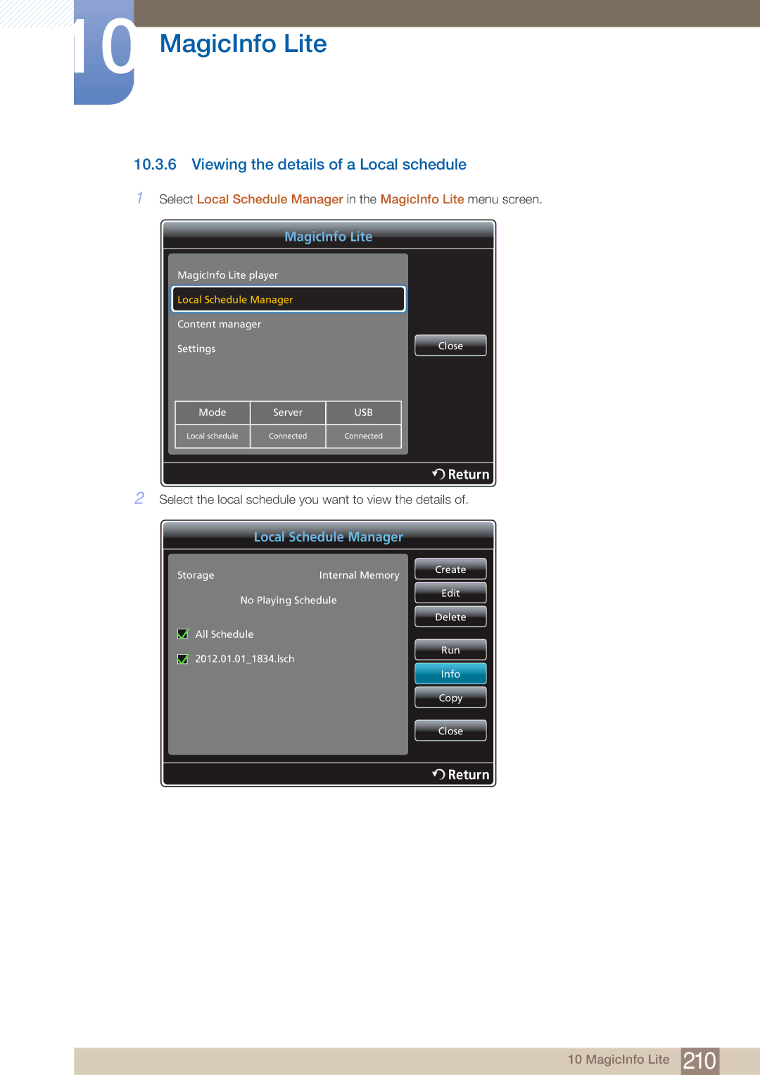 Samsung PE40C user manual Viewing the details of a Local schedule 