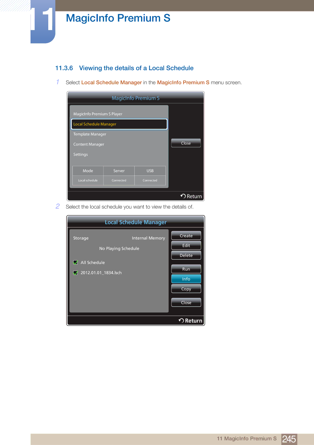 Samsung PE40C user manual Viewing the details of a Local Schedule 