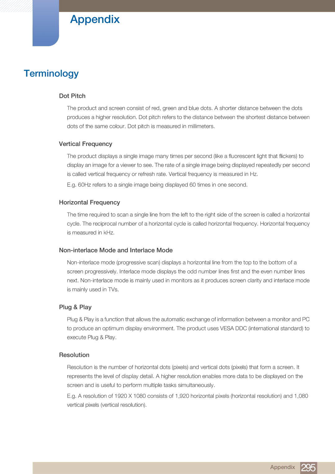 Samsung PE40C user manual Terminology, Dot Pitch 